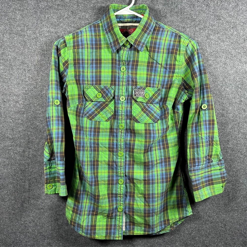 Women's Superdry Co.‎ Plaid Button-Up Green Color Size Small